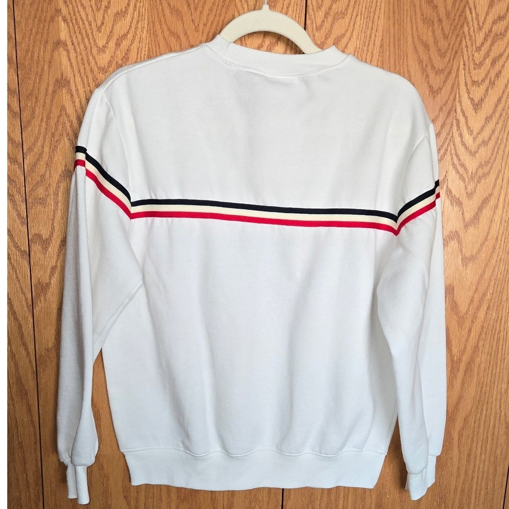 Germinate White Striped Crewneck Sweatshirt Cotton Retro Sporty Pullover Small - Picture 3 of 5